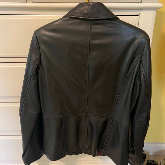 Black Leather Moto Jacket Size Medium EUC Liz Claiborne Full Zip Y2K 90s Friends - Picture 3 of 8